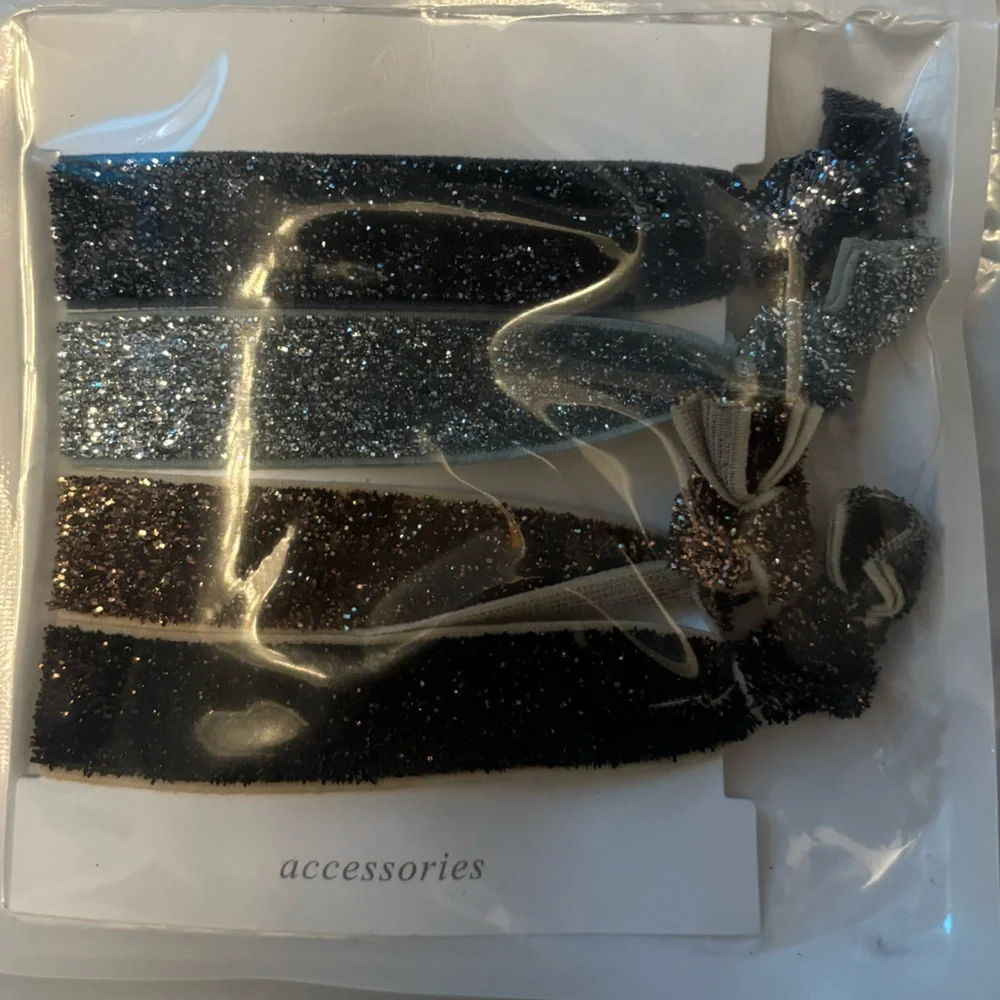 Zara Kids Glitter Hair Accessories Set - Black, Silver, Brown, and Navy Bow